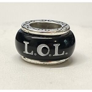 BRIGHTON LOL Laugh Out Loud Black Silver Tone Enamel Oval Spacer Bead Charm